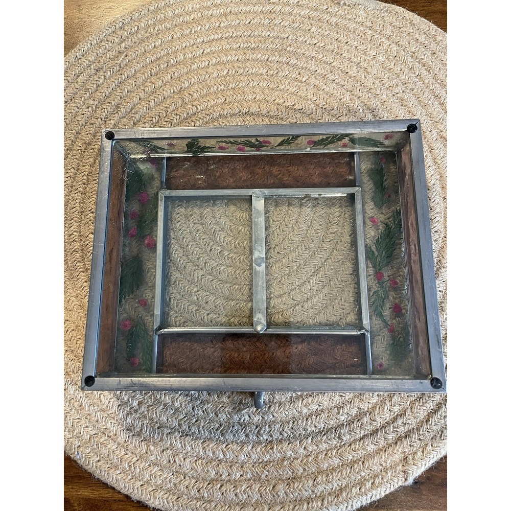 VTG Hinged Lid Glass Trinket Box Dried Flowers Double Picture Frame Cottagecore - Picture 5 of 5